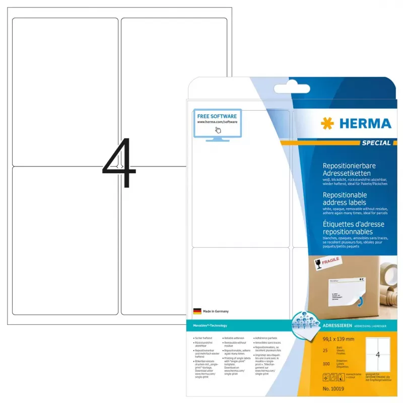 Etiquetas de endereço removíveis HERMA 100 unid. A4 99,1x139 mm