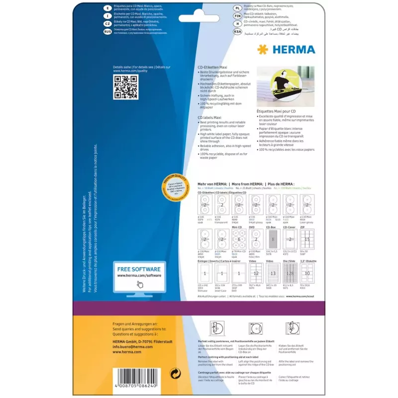 Etiqueta autocolante para impressora HERMA Etiquetas para CD Maxi A4 Ø 116 mm