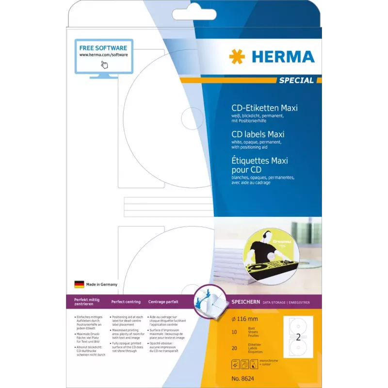 Etiqueta autocolante para impressora HERMA Etiquetas para CD Maxi A4 Ø 116 mm