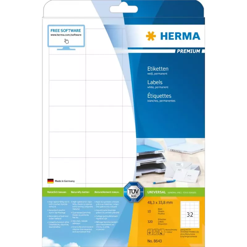 Etiquetas autocolantes HERMA 8643 retangulares permanentes branco