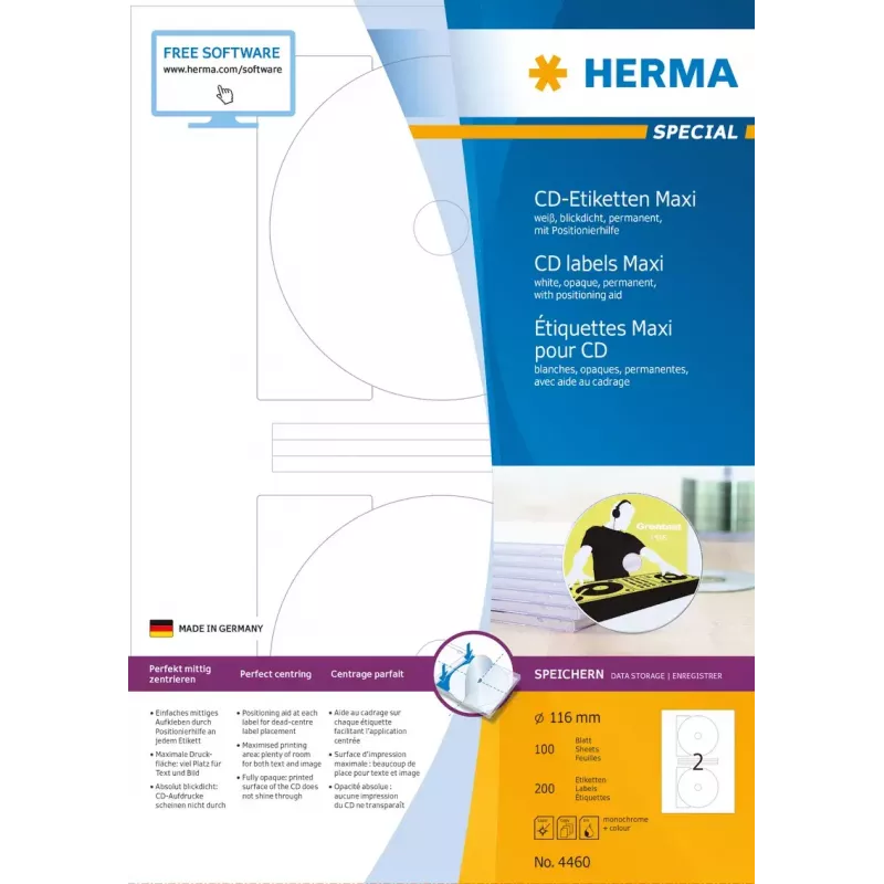 Etiquetas autocolantes para impressora HERMA Etiquetas para CD Maxi A4 Ø 116 mm