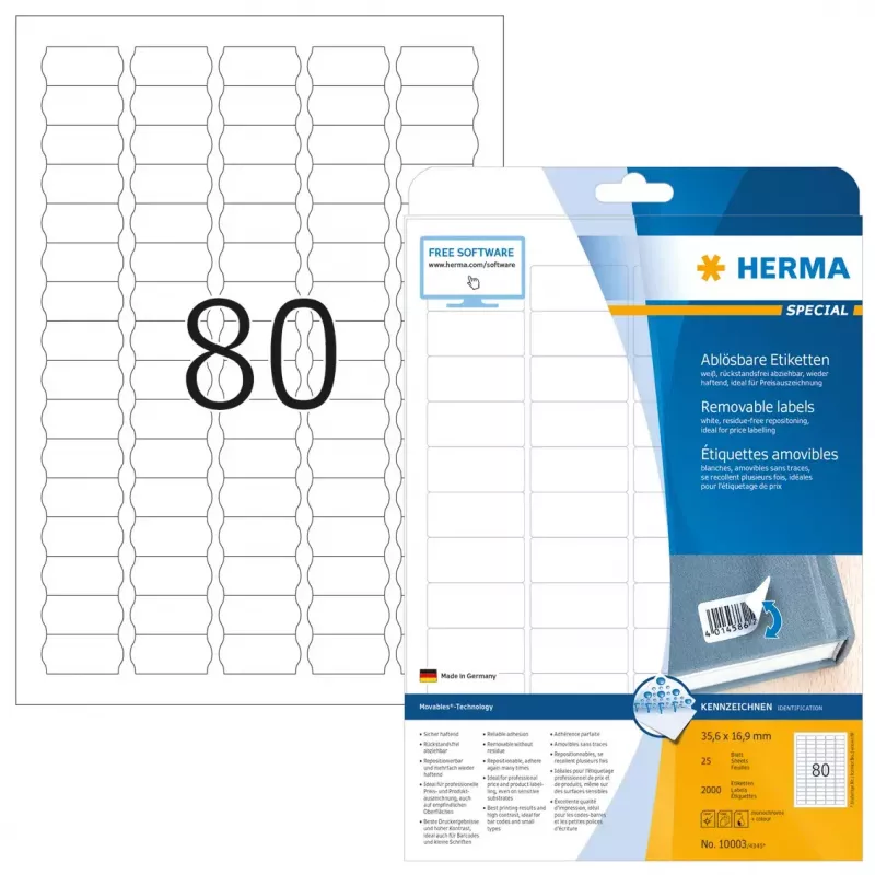 Etiquetas de preços HERMA A4 35,6x16,9 mm branco Movables/removíveis papel mate 2000 unid.