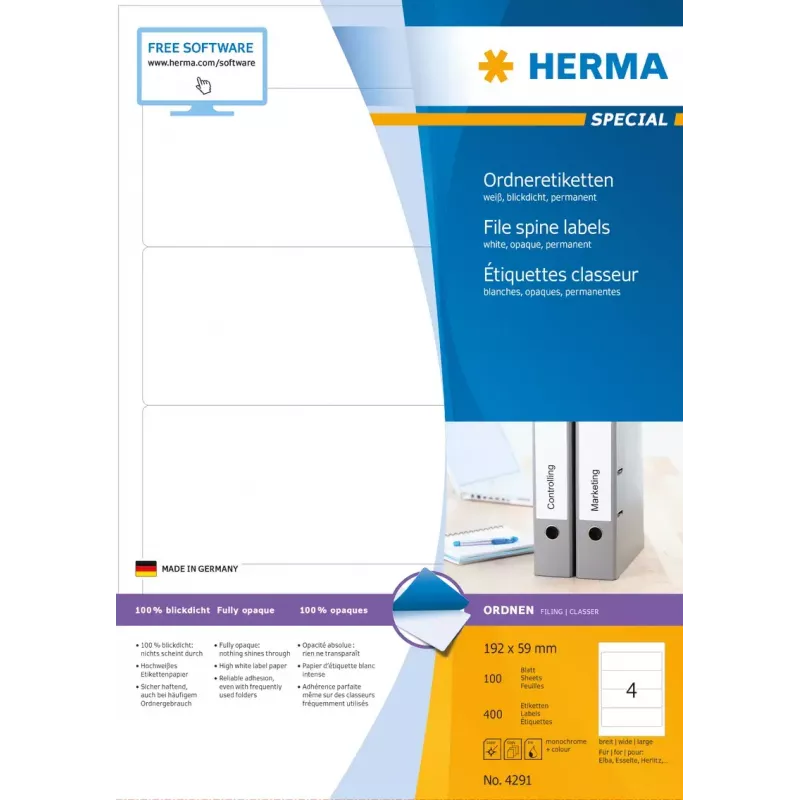 Etiquetas autocolantes para impressora HERMA Etiquetas para dossiês A4 192x59 mm