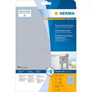 Etiquetas autocolantes HERMA Etiquetas de placa de identificação A4 105x148 mm prateado extra forte aderência película mate 100 unid.