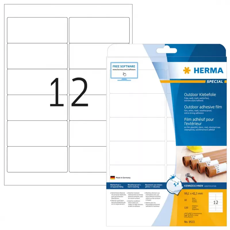 Etiquetas autocolantes para impressora HERMA Etiquetas A4 película exterior 99,1x42,3 mm