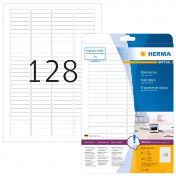 Etiquetas para diapositivos HERMA A4 43,2 x 8,5 mm papel branco mate 3200 unid.