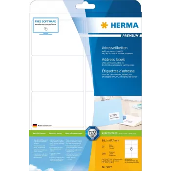 Etiquetas de endereço Premium HERMA 5077 A4 99,1 x 67,7 mm 200 unid.