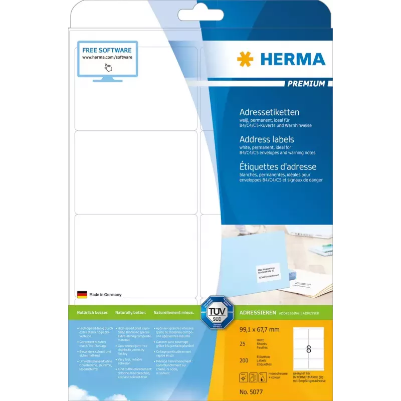 Etiquetas de endereço Premium HERMA 5077 A4 99,1 x 67,7 mm 200 unid.