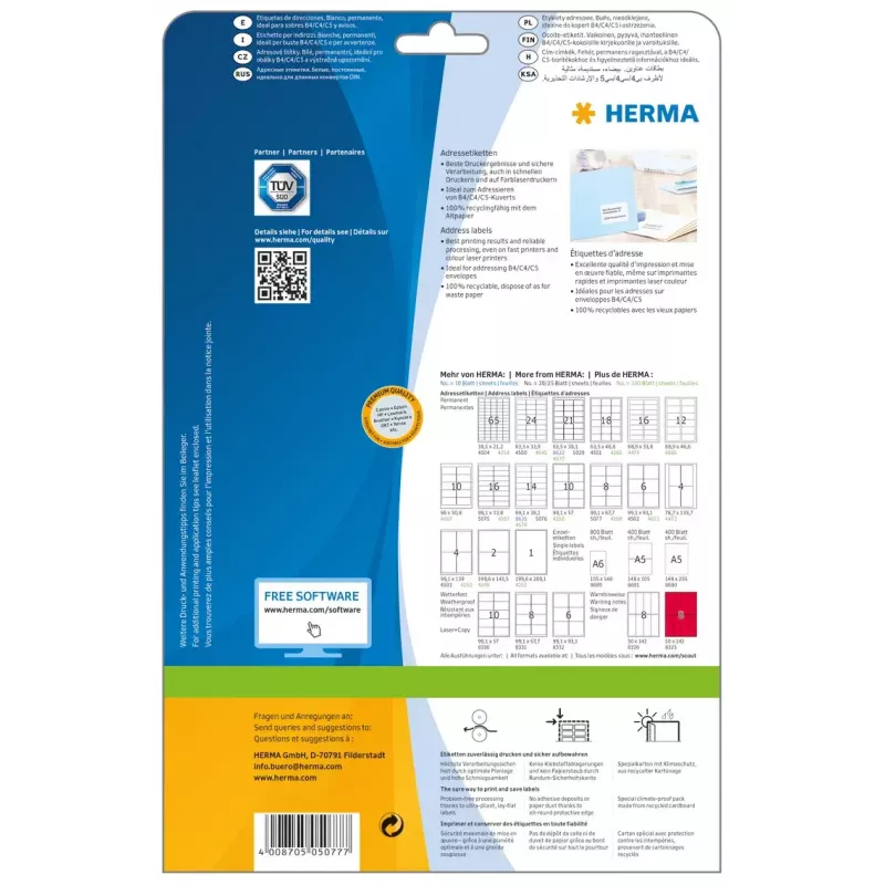 Etiquetas de endereço Premium HERMA 5077 A4 99,1 x 67,7 mm 200 unid.