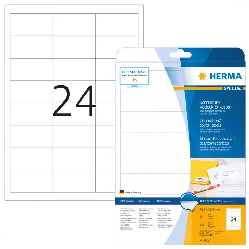 Etiquetas de correção/cobertura HERMA A4 64,6x33,8 mm 600 unid.