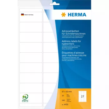 Etiquetas de endereço HERMA A4 67x30 mm papel mate cantos redondos 540 unid.