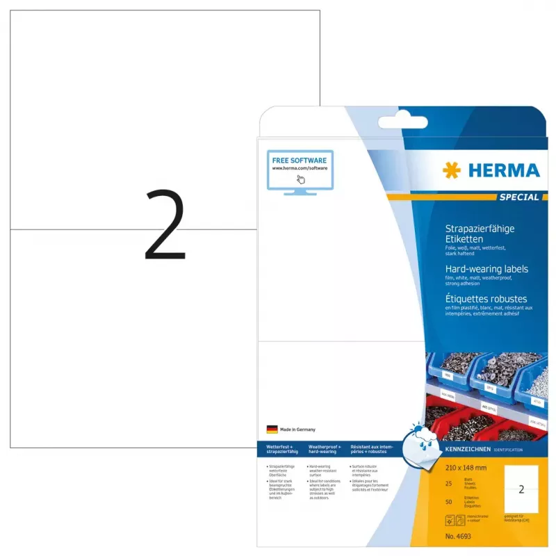Etiqueta autocolante para impressora HERMA Labels resistente A4 210x148 mm