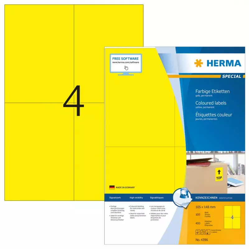 Etiquetas autocolantes para impressora HERMA Coloured Labels A4 105x148 mm amarelo papel mate 400 unid.