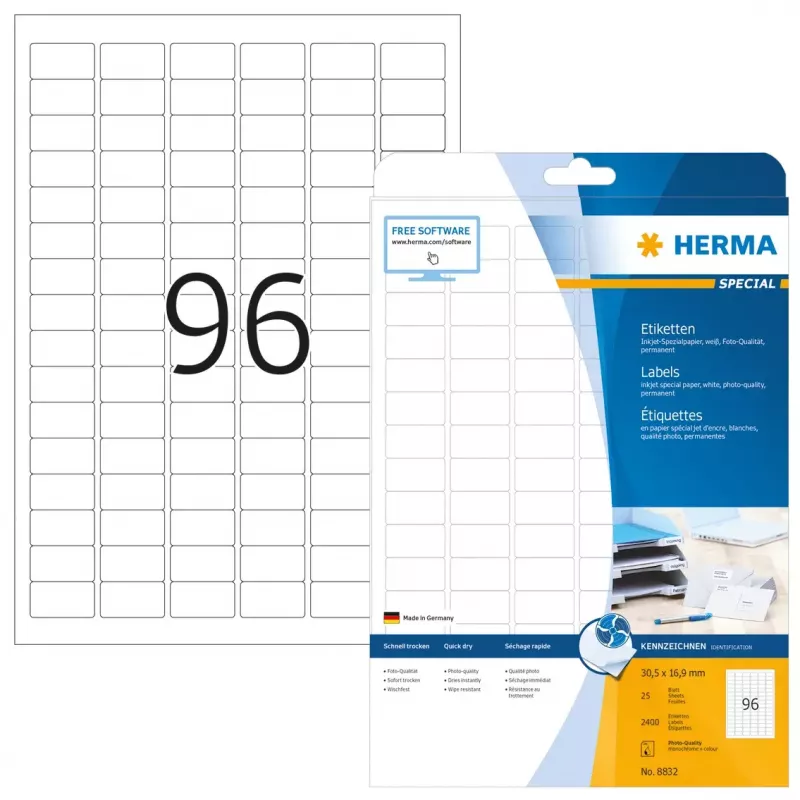 Etiquetas para jato de tinta HERMA A4 30,5x16,9 mm 2400 unid.