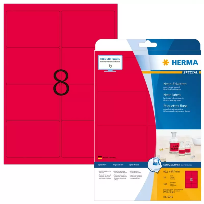 Etiqueta autocolante para impressora HERMA etiquetas néon A4 99,1x67,7 mm