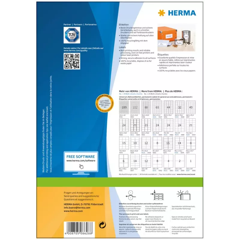 Etiquetas autocolantes para impressora HERMA Labels Premium A4 97x42,3 mm
