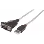Cabo conversor Manhattan USB-A para serial, 45 cm, macho a macho, serial/RS232/COM/DB9, chip FTDI FT232RL, compatível com Windows 11 (e sistemas operativos anteriores), cabo preto/prateado, três anos de garantia, equivalente ao ICUSB2321F.