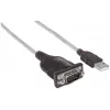 Cabo conversor Manhattan USB-A para serial, 45 cm, macho a macho, serial/RS232/COM/DB9, chip FTDI FT232RL, compatível com Windows 11 (e sistemas operativos anteriores), cabo preto/prateado, três anos de garantia, equivalente ao ICUSB2321F.