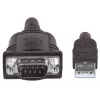 Cabo conversor Manhattan USB-A para serial, 45 cm, macho a macho, serial/RS232/COM/DB9, chip FTDI FT232RL, compatível com Windows 11 (e sistemas operativos anteriores), cabo preto/prateado, três anos de garantia, equivalente ao ICUSB2321F.