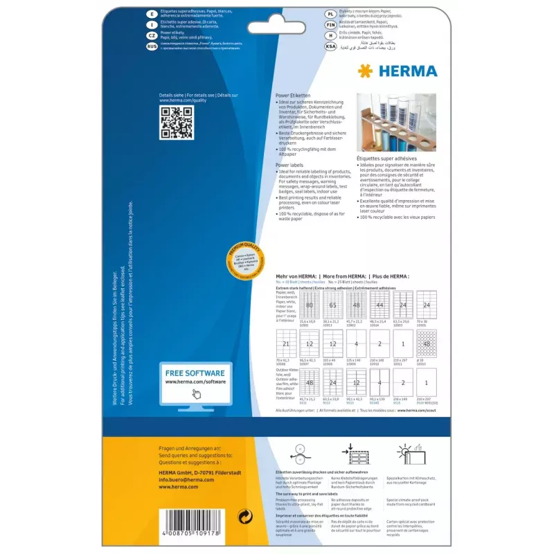 Etiquetas autocolantes para impressora HERMA A4 37x13 mm branco aderência extra forte 2125 unid.
