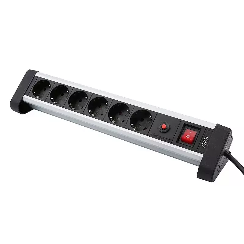 Régua de tomadas Olympia SL 2625 S 1,5 m 6 tomadas AC interior preto prateado