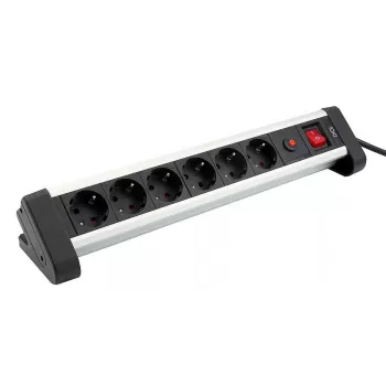 Régua de tomadas Olympia SL 2625 S 1,5 m 6 tomadas AC interior preto prateado