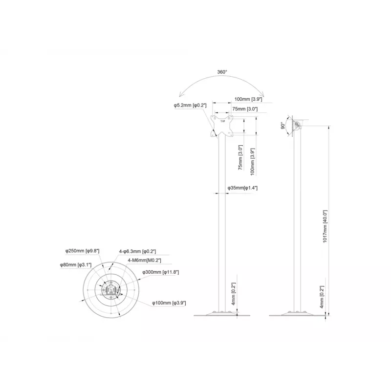Multibrackets M Pro Series Single Pole Floorbase 10 kg capacidade 17,8-76,2 cm