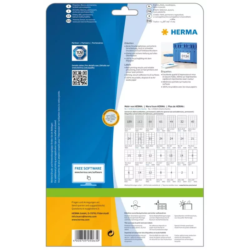 Etiqueta de impressora autoadesiva HERMA Labels Premium A4 105x148 mm