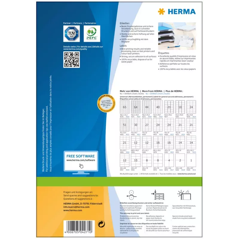 Etiquetas de impressora autoadesivas HERMA Labels Premium A4 48,3x16,9 mm