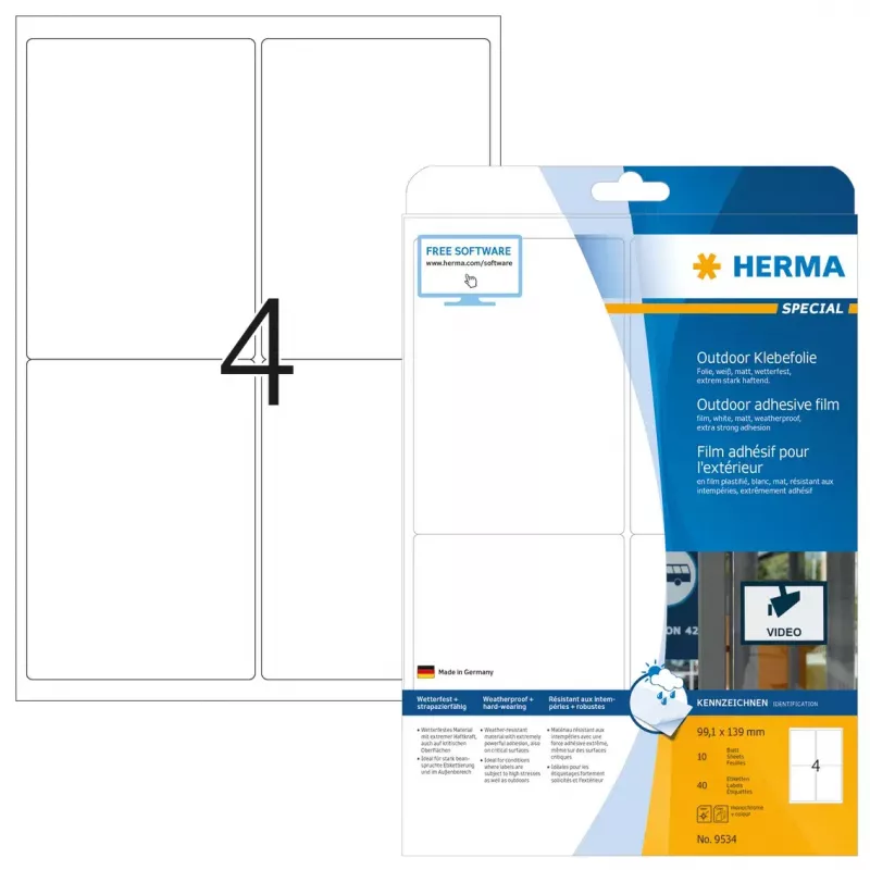 Etiqueta de impressora autoadesiva HERMA 9534 A4 película exterior 99,1 x 139 mm