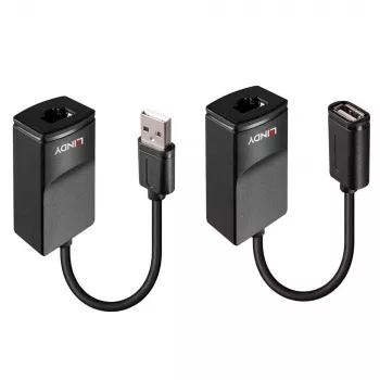 Extensor Lindy 60m USB 1.1 Cat.6 Basic, transmissor e recetor de rede, 60 m, 12 Mbit/s, Cat5e, Cat6, preto, plástico