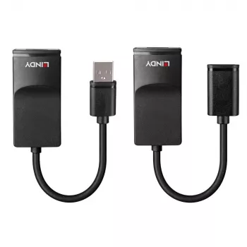 Extensor Lindy 60m USB 1.1 Cat.6 Basic, transmissor e recetor de rede, 60 m, 12 Mbit/s, Cat5e, Cat6, preto, plástico
