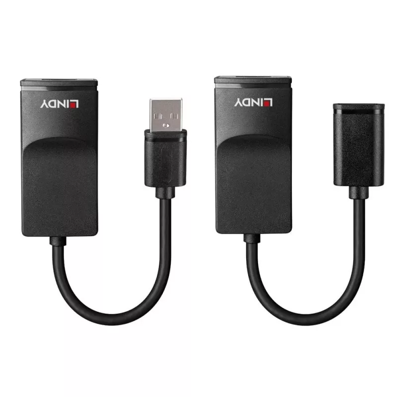 Extensor Lindy 60m USB 1.1 Cat.6 Basic, transmissor e recetor de rede, 60 m, 12 Mbit/s, Cat5e, Cat6, preto, plástico