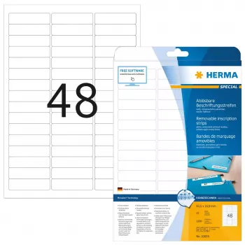 Tiras de identificação removíveis HERMA A4 63,5x16,9 mm branco 1200 unid.