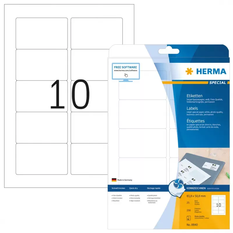 Etiqueta de impressora autoadesiva HERMA etiquetas de jato de tinta A4 83,8x50,8 mm