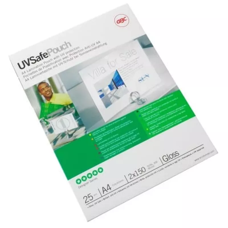 Bolsa de plastificação GBC A4 resistente a UV 150 mícron, brilhante, A4, 100 unid.