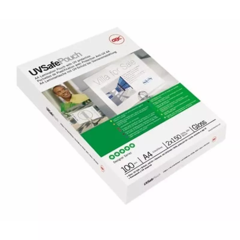 Bolsa de plastificação GBC A4 resistente a UV 150 mícron, brilhante, A4, 100 unid.