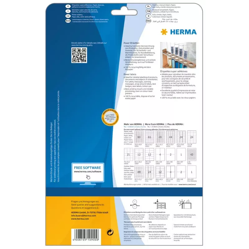 Etiquetas autocolantes para impressora HERMA Labels A4 25,4x10 mm branco aderência extraforte papel mate 4725 unid.