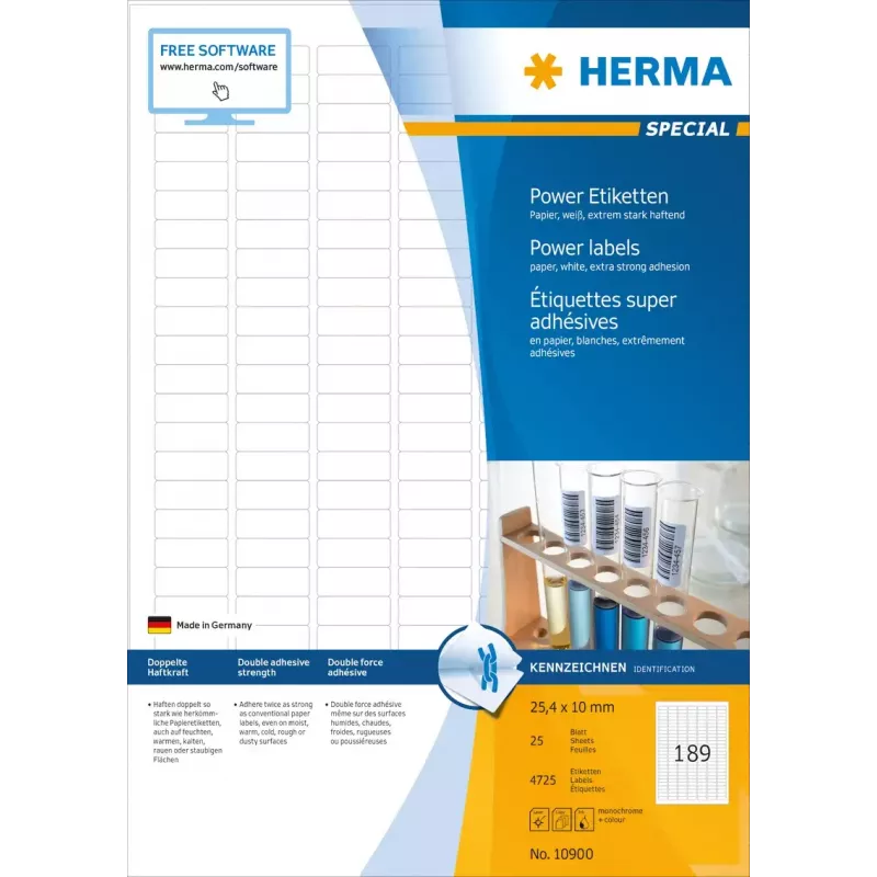 Etiquetas autocolantes para impressora HERMA Labels A4 25,4x10 mm branco aderência extraforte papel mate 4725 unid.