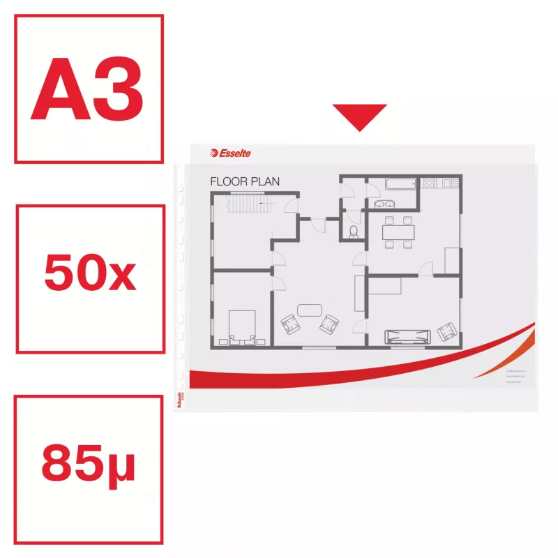 Esselte Quality Pocket A3 Horizontal, 30% plástico reciclado de material pré-consumo