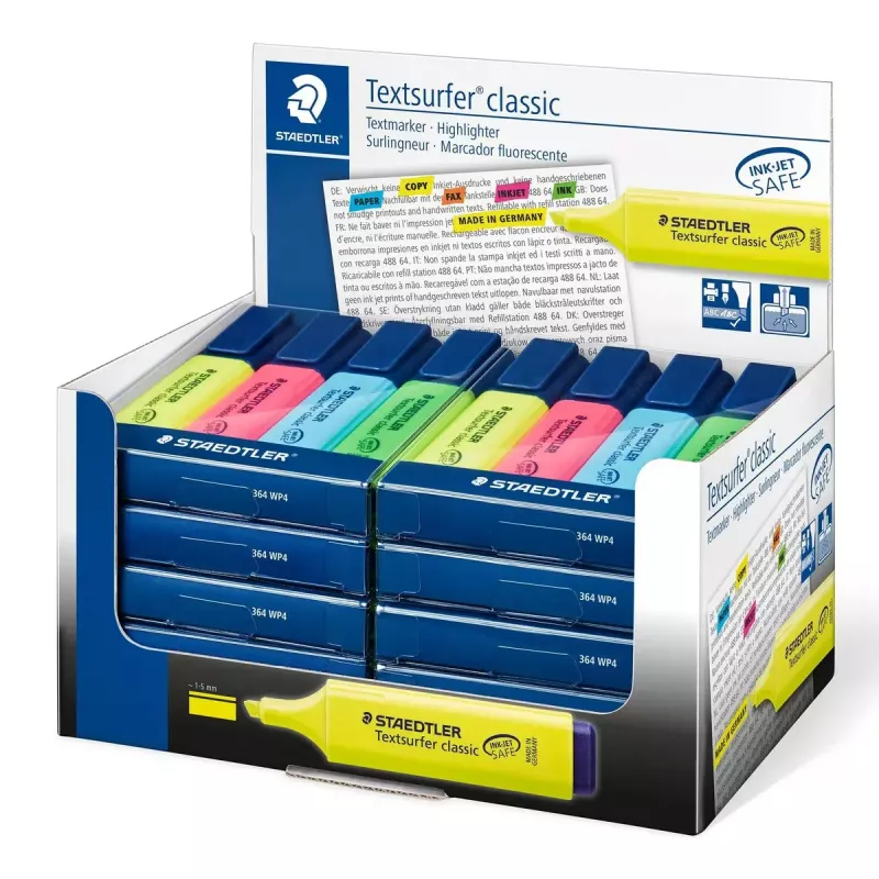 Marcador Staedtler Textsurfer classic 364 ponta biselada azul verde rosa amarelo