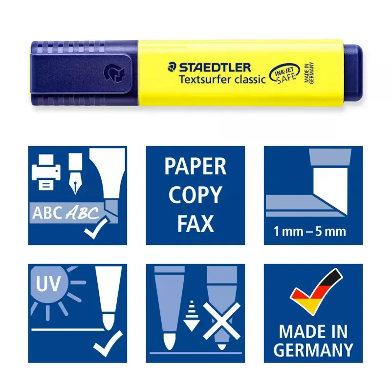Marcador Staedtler Textsurfer classic 364 ponta biselada azul verde rosa amarelo