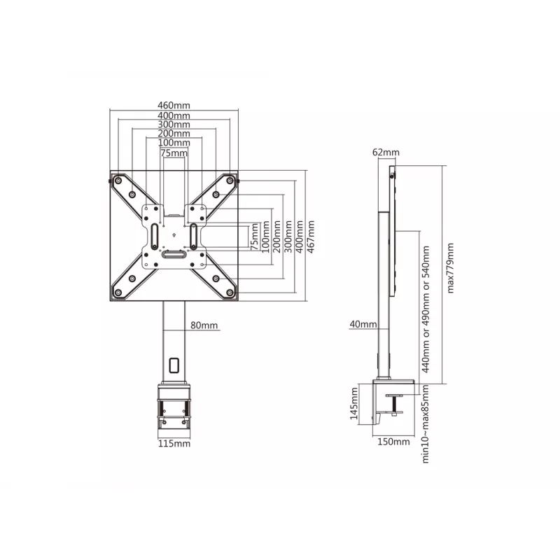 Suporte de secretária Multibrackets M Deskmount XL preto