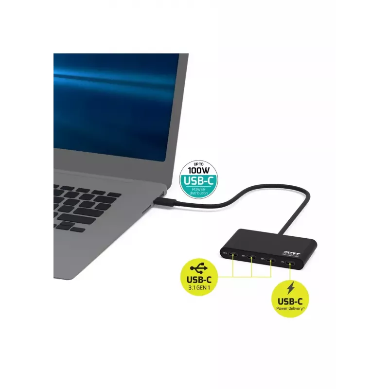 Hub USB Port Designs 900147 USB Type-C 5000 Mbit/s preto