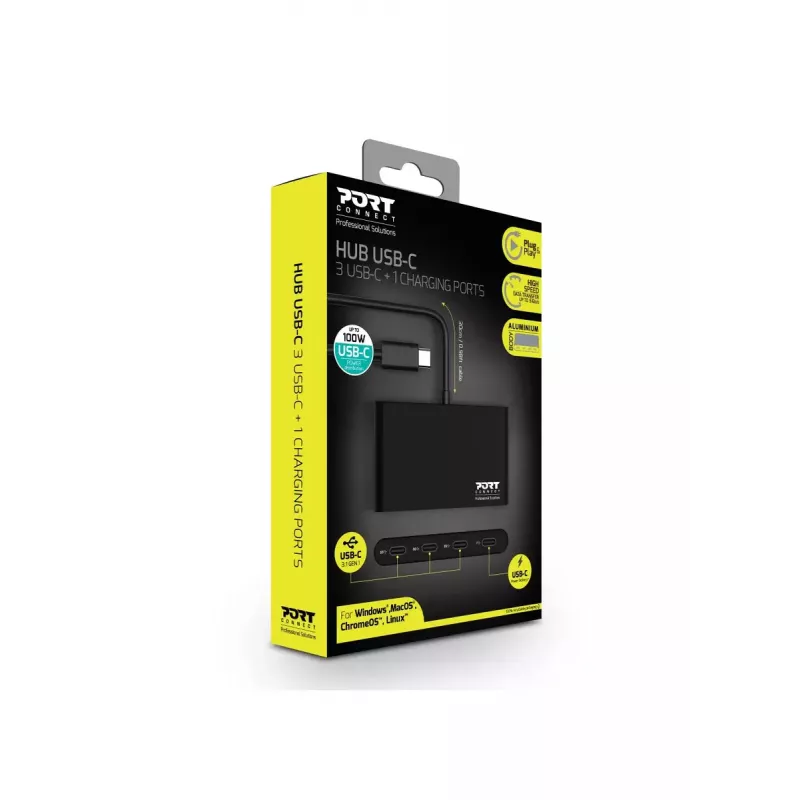 Hub USB Port Designs 900147 USB Type-C 5000 Mbit/s preto