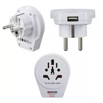 Adaptador de ficha USB Hama mundo-para-europa universal branco