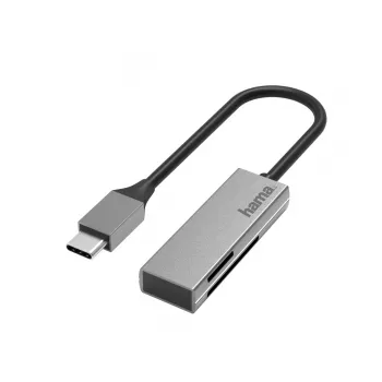 Leitor de cartões Hama 00200131 USB 3.2 Gen 1 Type-C prateado MicroSD SD