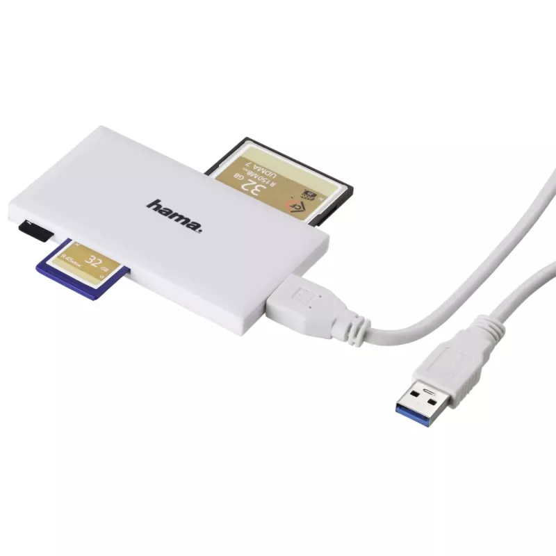 Leitor de cartões múltiplos Hama USB 3.0, SD/microSD/CF/MS, branco