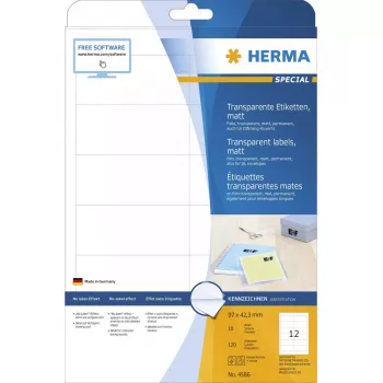 Etiqueta autocolante HERMA 4586 retângulo arredondado Transparente