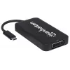 Dock/Hub USB-C Manhattan, ligações (x4): DisplayPort, DVI-I, HDMI ou VGA, Nota: Só pode ser utilizada uma ligação de cada vez, não requer fonte de alimentação externa, universal para todos os dispositivos, cabo 8 cm, Preto, três anos de garantia